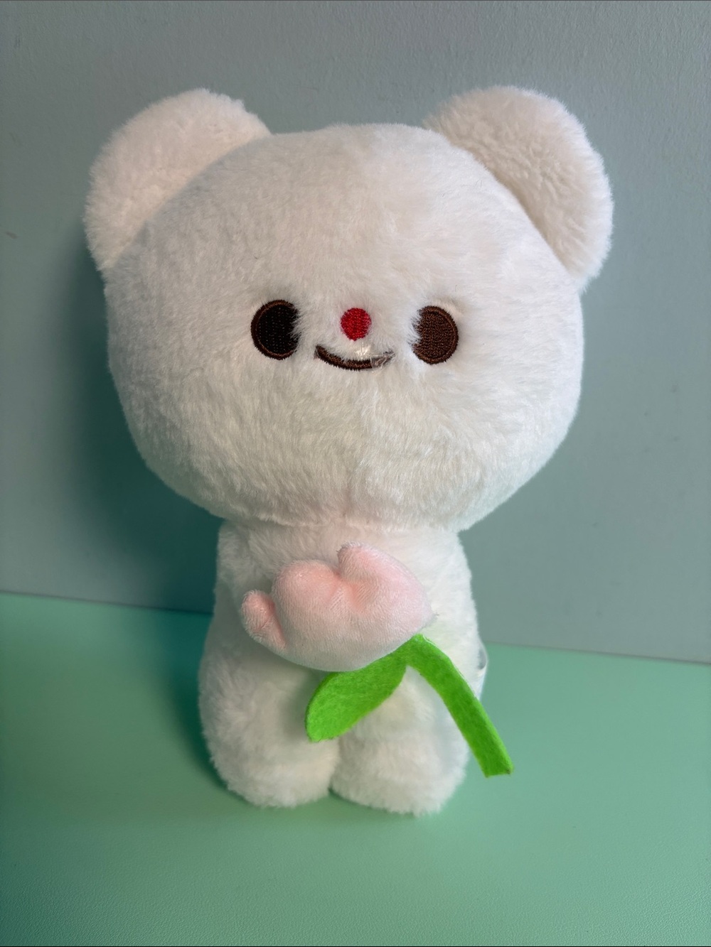 Lissipuppe White Teddy Bear Holding Tulip Flower Plush Stuffed Animal, Kid Plush